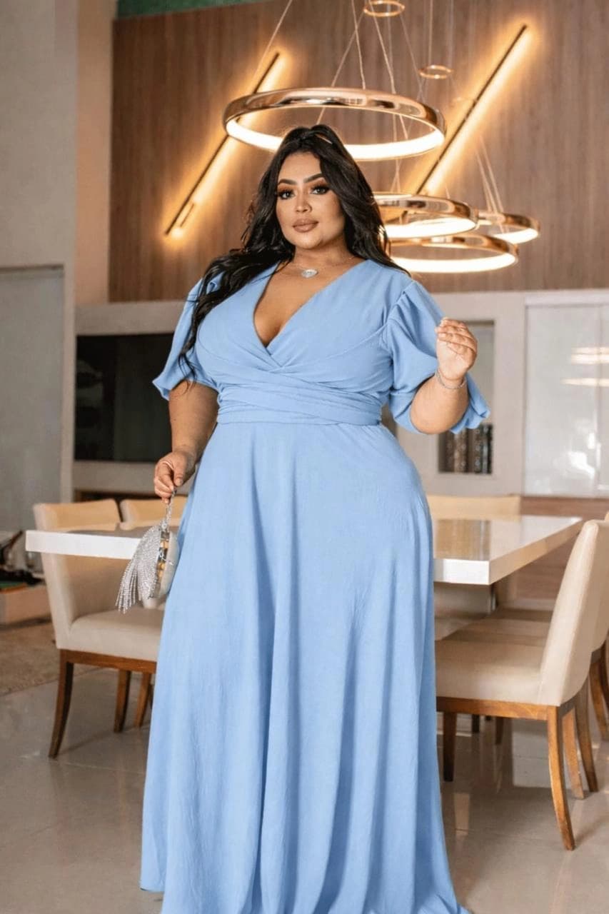 Vestido Plus Size Azul-Claro