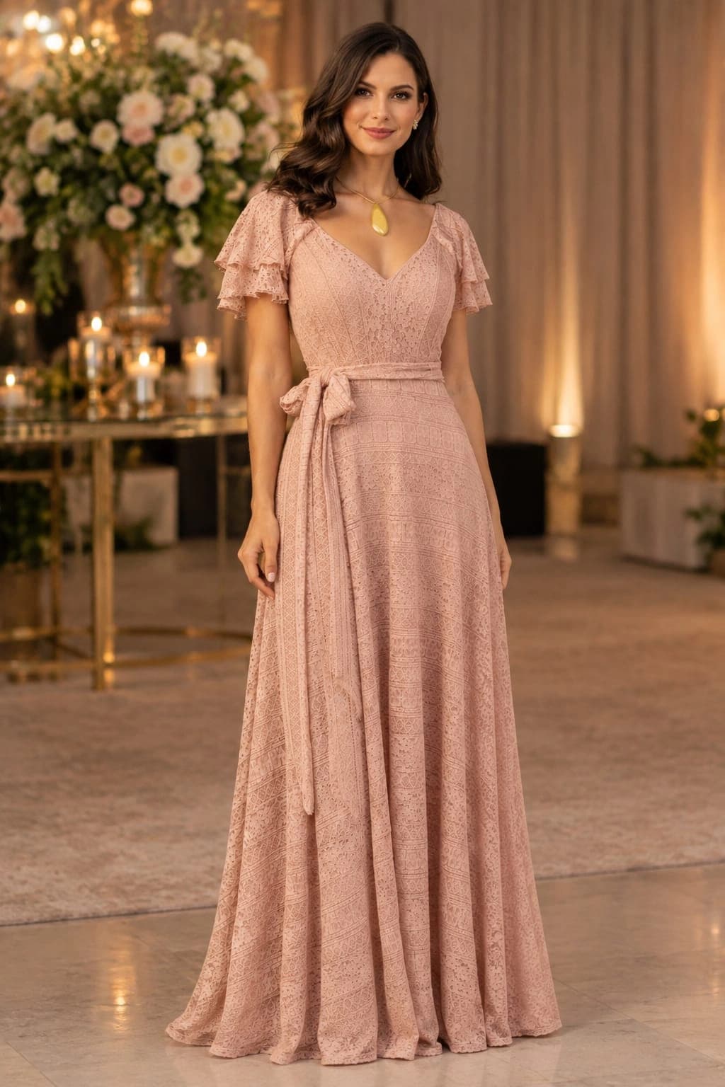 Vestido Rosa com Renda