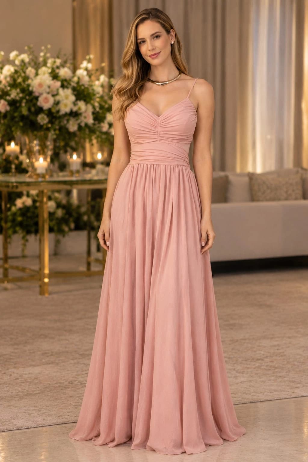 Vestido Rosa com Drapeado