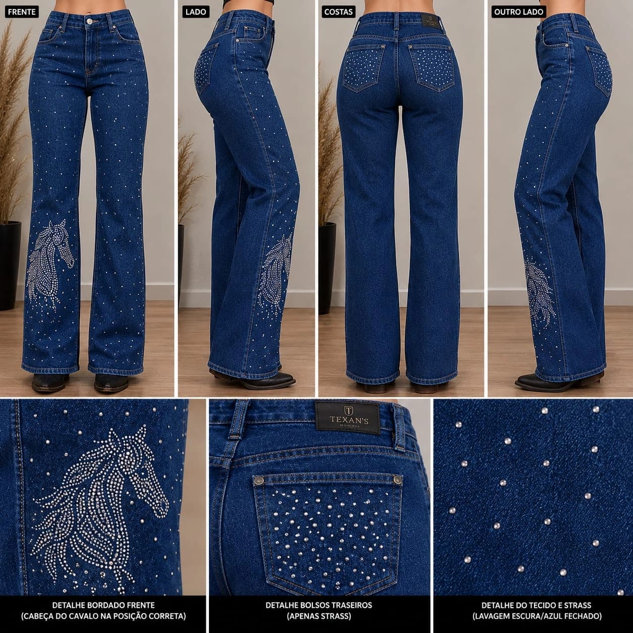 Calça Flare com Strass de Cavalo