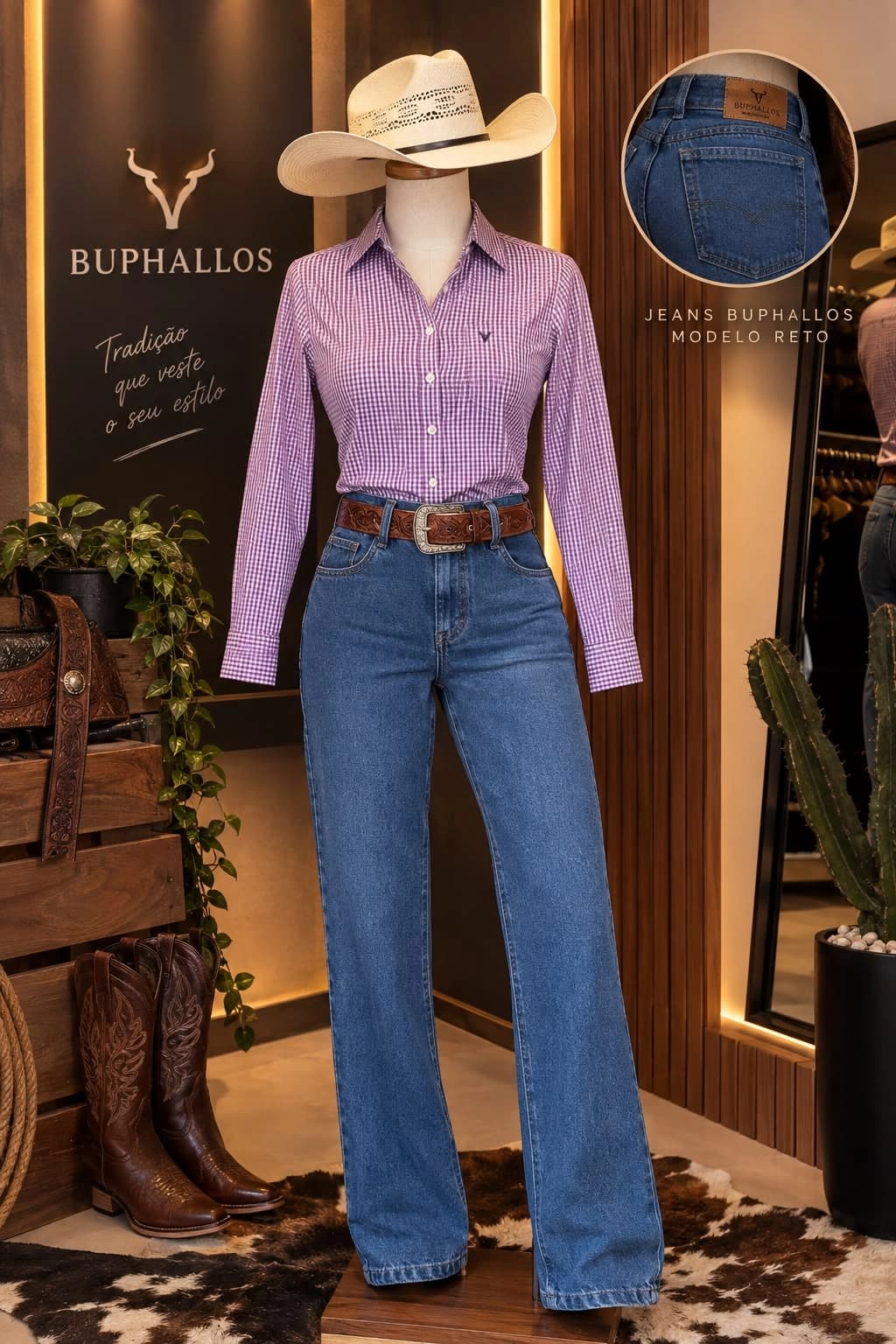 Calça Feminina Buphallos Reta Lavagem Clara