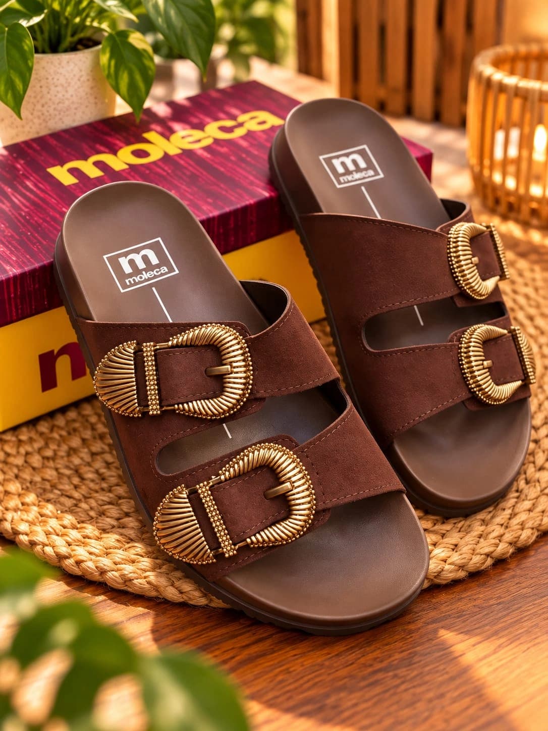 Sandália Moleca Marrom com Fivelas Douradas